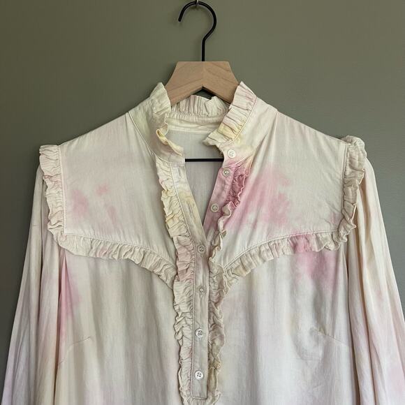 Raquel Allegra Luna Ruffle Midi Dress Large Tie Dye Pink Victorian Ruffle Collar - Picture 6 of 16